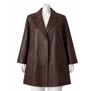 Women's Melanzona Brown Leather Swing Long Jacket XS USA Vintage MINT